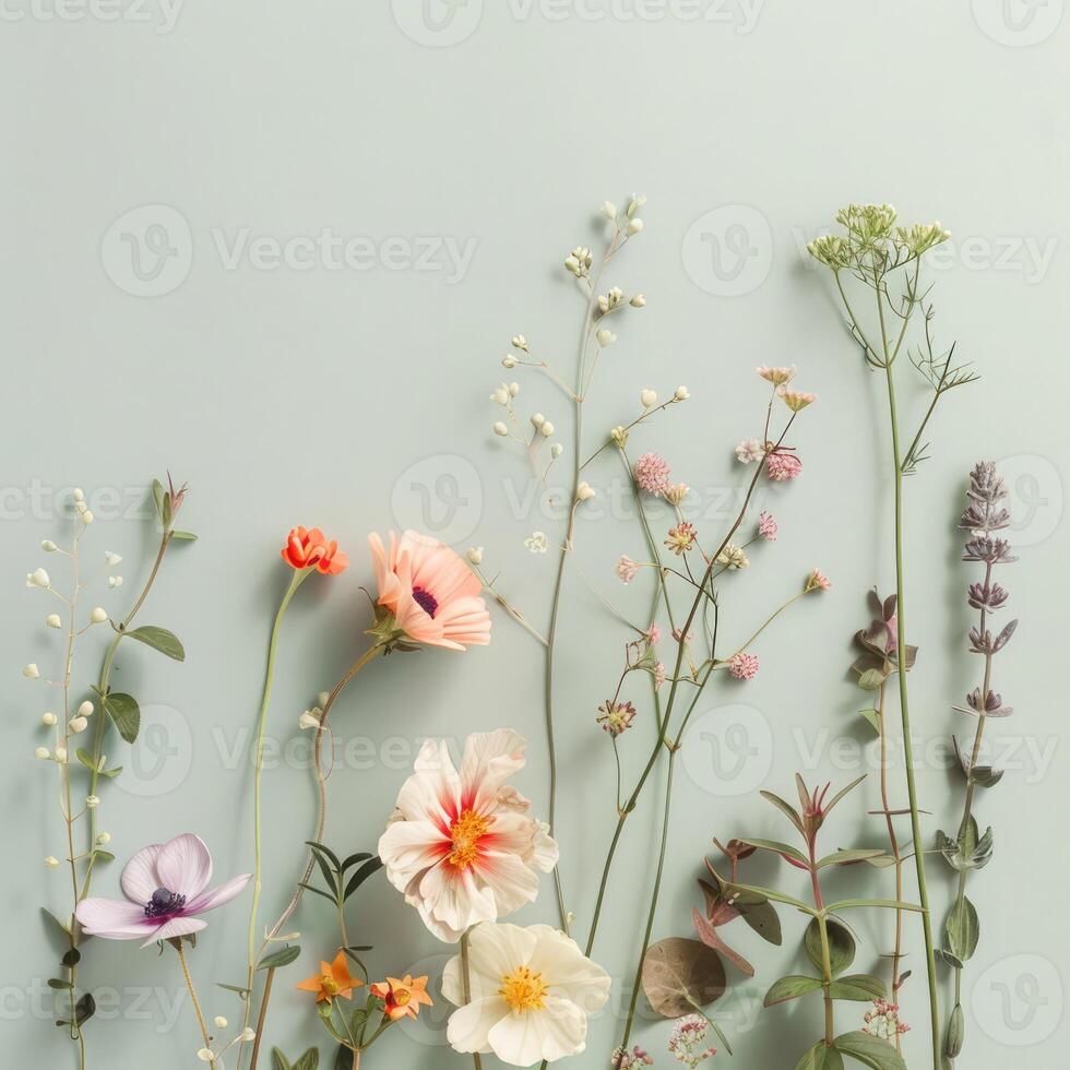 Delicate arrangement of white and green flowers laid out on a soft surface photo
