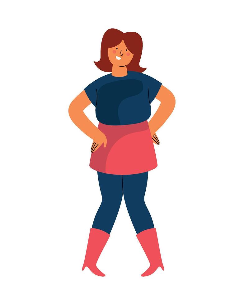 A cartoon woman in a skirt and boots vector