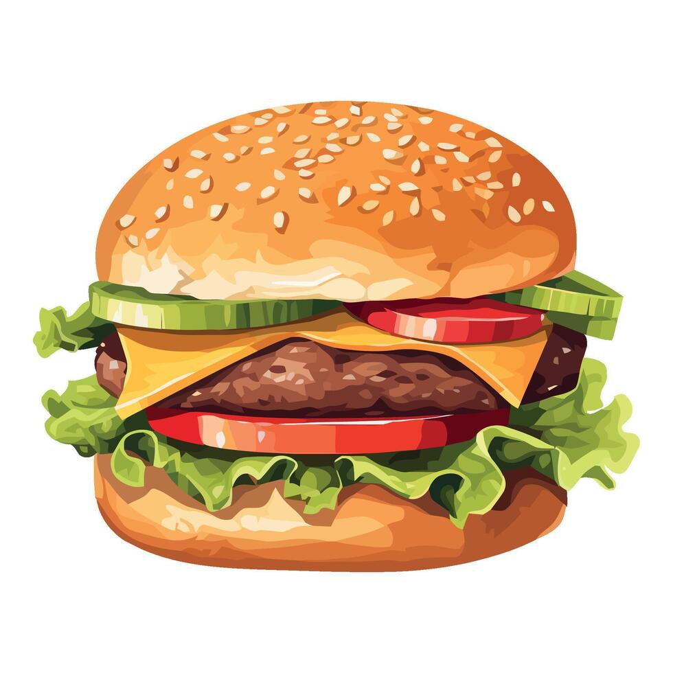 A hamburger with lettuce and cheese on a white background vector