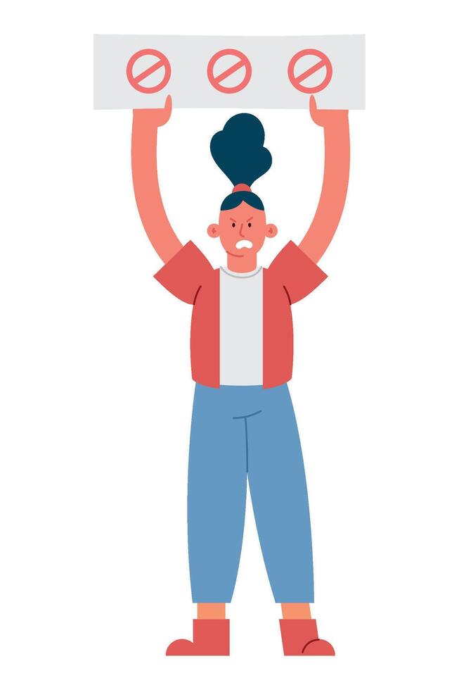 A woman holding up a sign with no sign vector