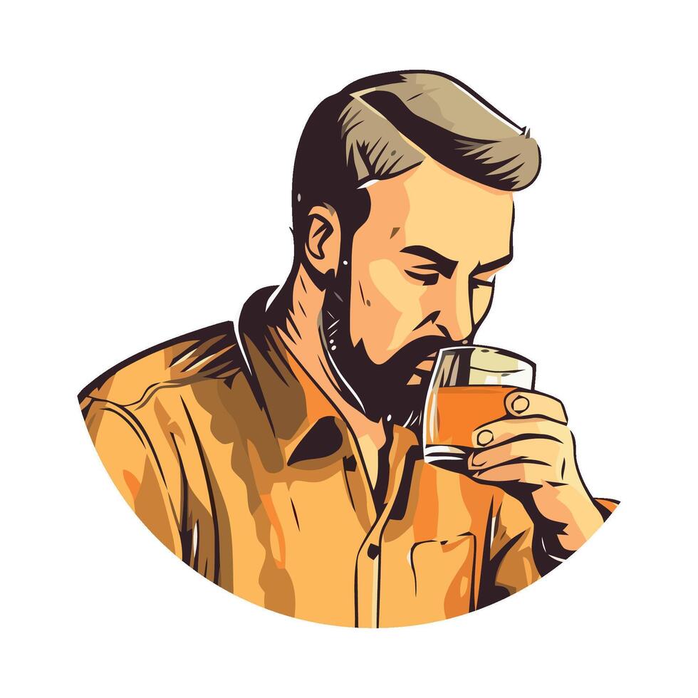 A man drinking beer in a glass vector