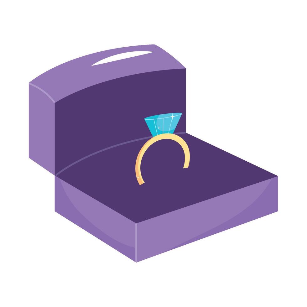 An engagement ring in a purple box vector