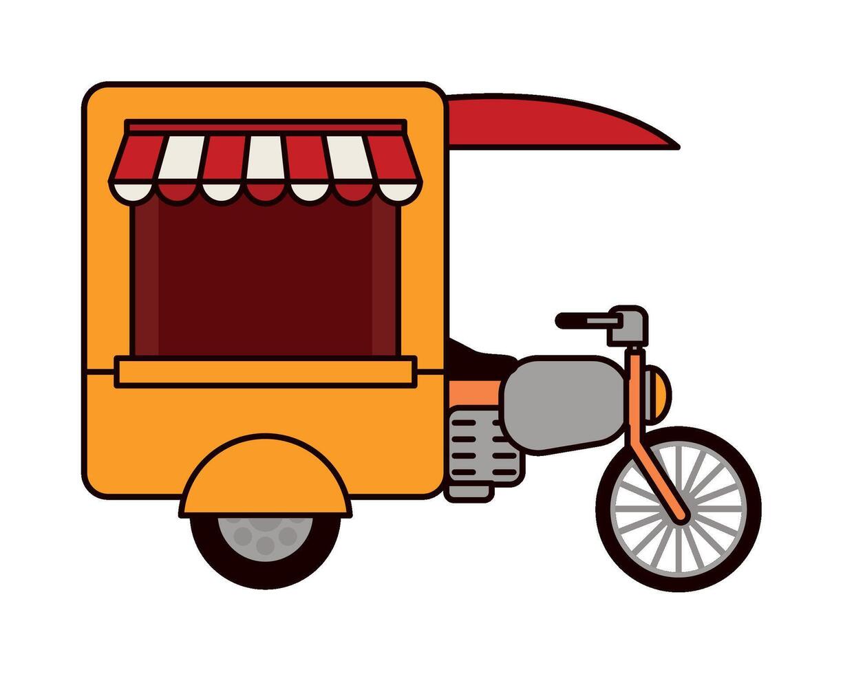 An illustration of a food cart with a motorcycle vector