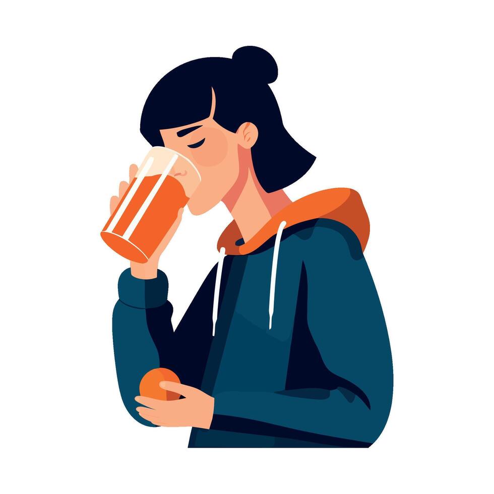 A woman drinking orange juice vector