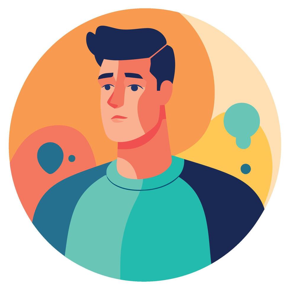 A man with a blue shirt and black hair is in a flat style vector