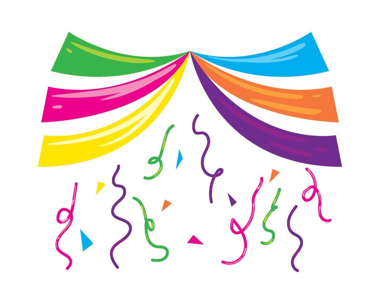 A colorful party banner with confetti and streamers vector