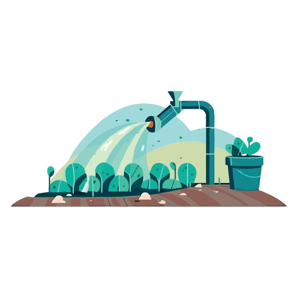 Watering system with plants and trees on a white background vector