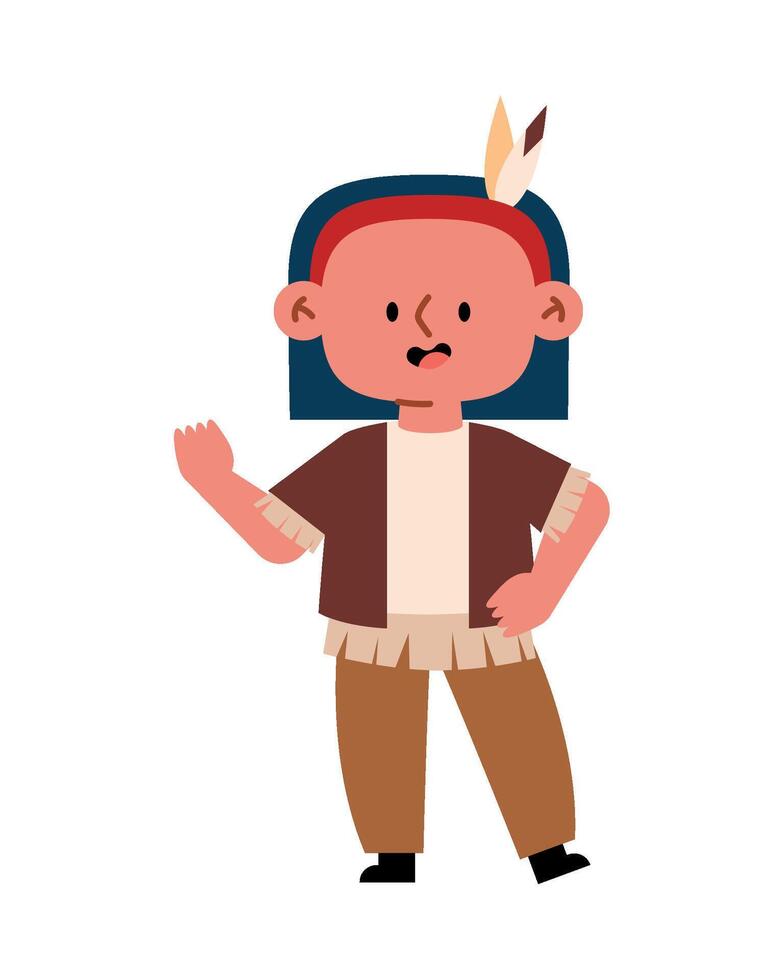 A cartoon native american man with feathers on his head vector