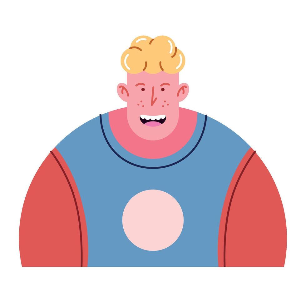 A cartoon man with a blue shirt and red and blue jacket vector