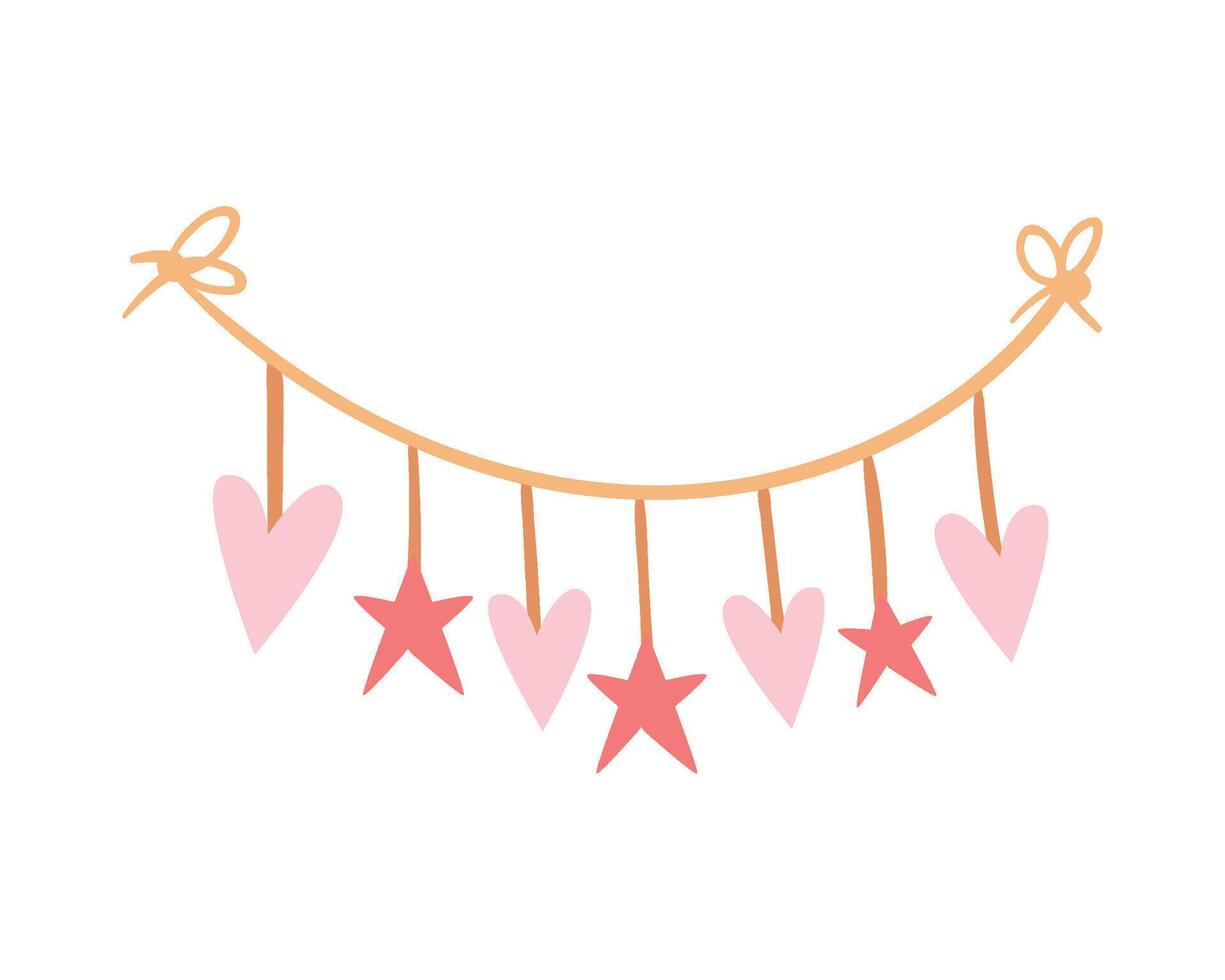 A pink and red heart garland with pink hearts hanging from it vector