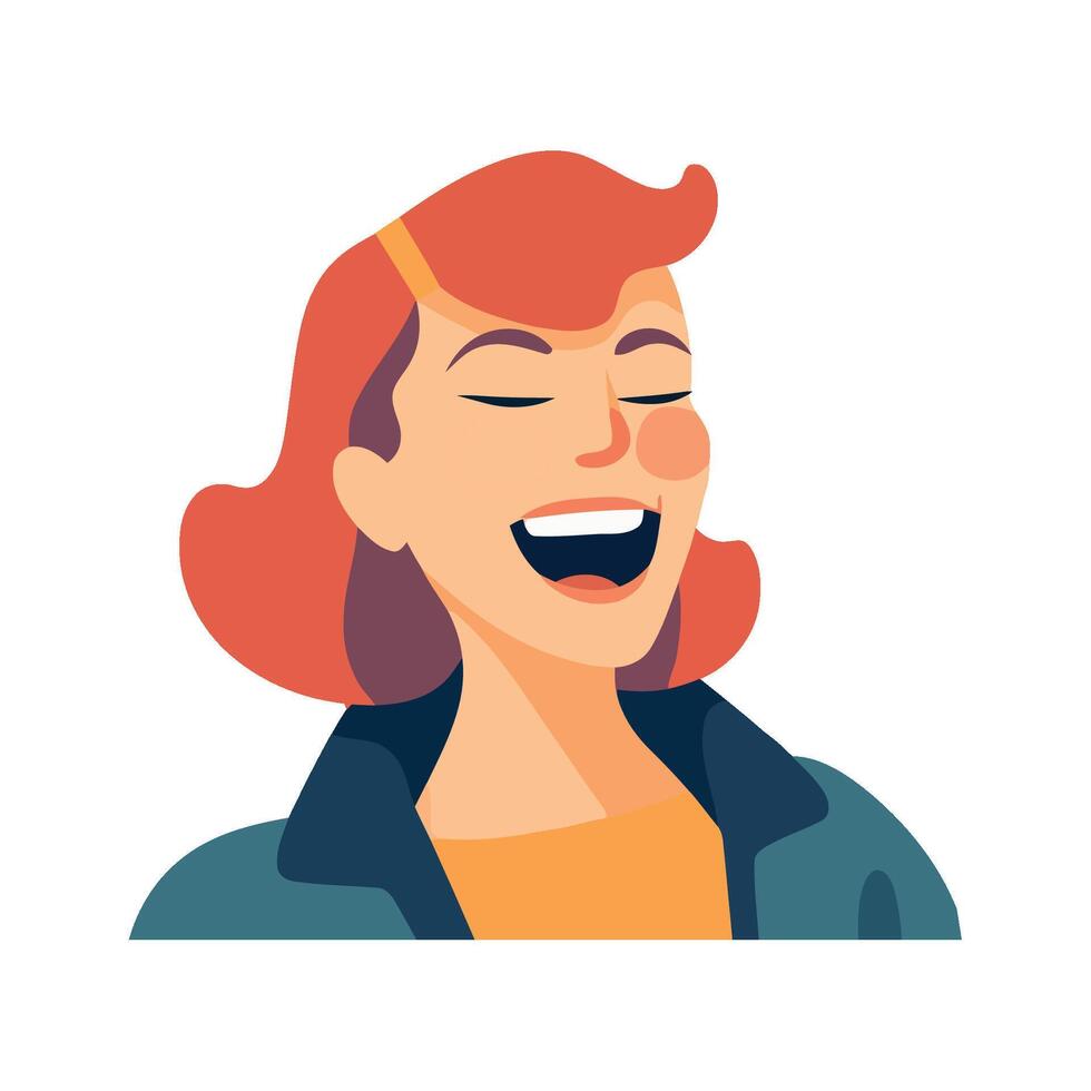 un dibujos animados mujer riendo con su ojos cerrado vector