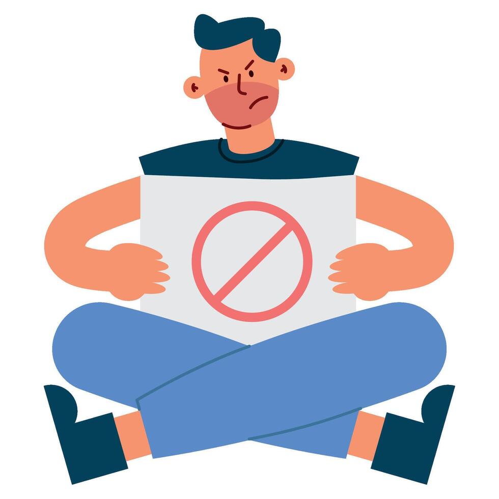 Man sitting on floor with no sign on his hand vector