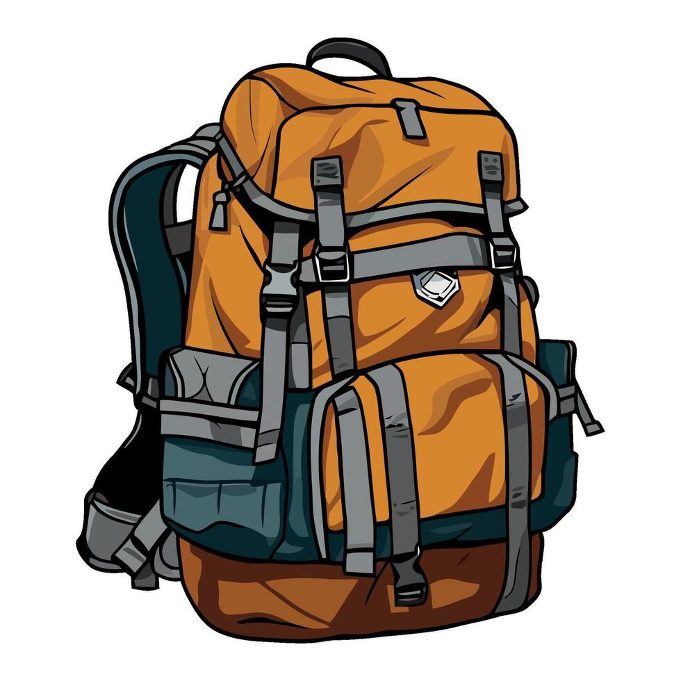 An orange backpack with straps and straps vector