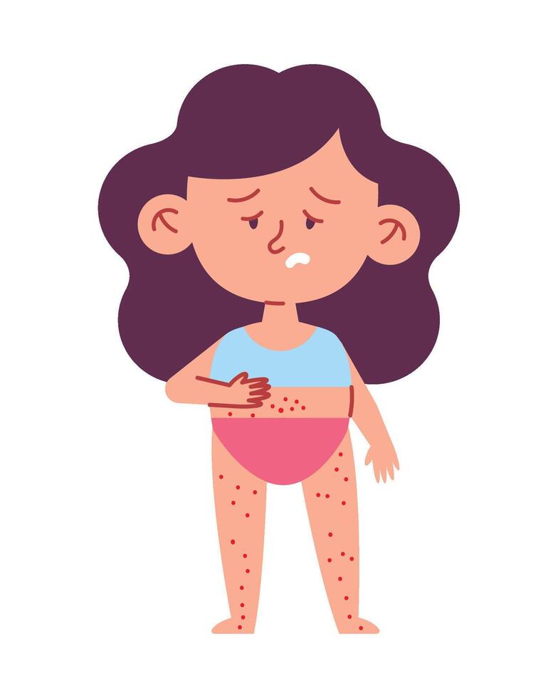 A cartoon girl with a rash on her stomach vector