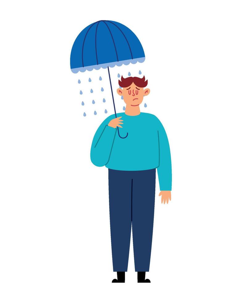 Man with umbrella in rain, illustration vector