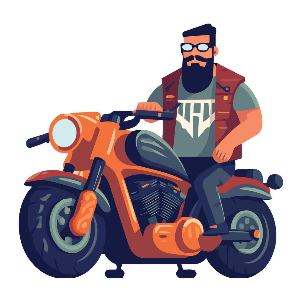 A man with a beard and glasses riding a motorcycle vector
