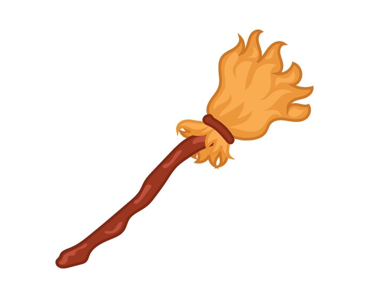 Witch broom with red and orange hair and a long handle vector