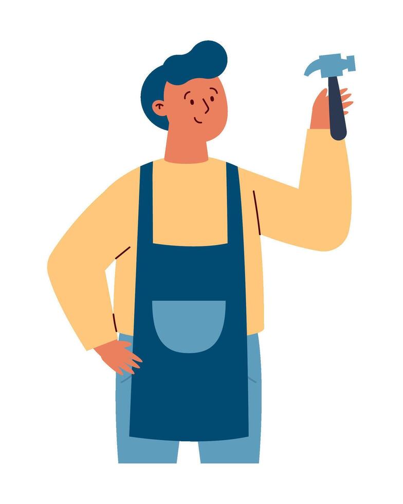 A man in an apron holding a hammer vector