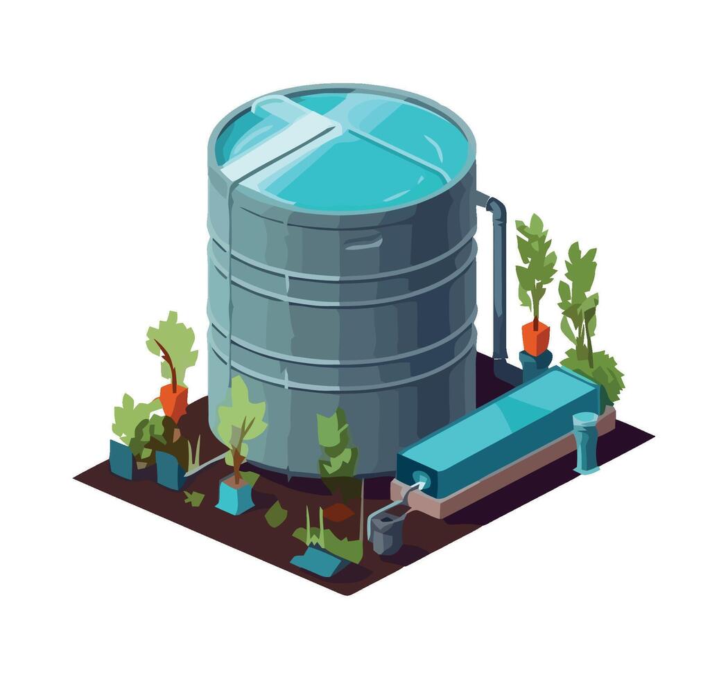 An illustration of a water tank with plants vector