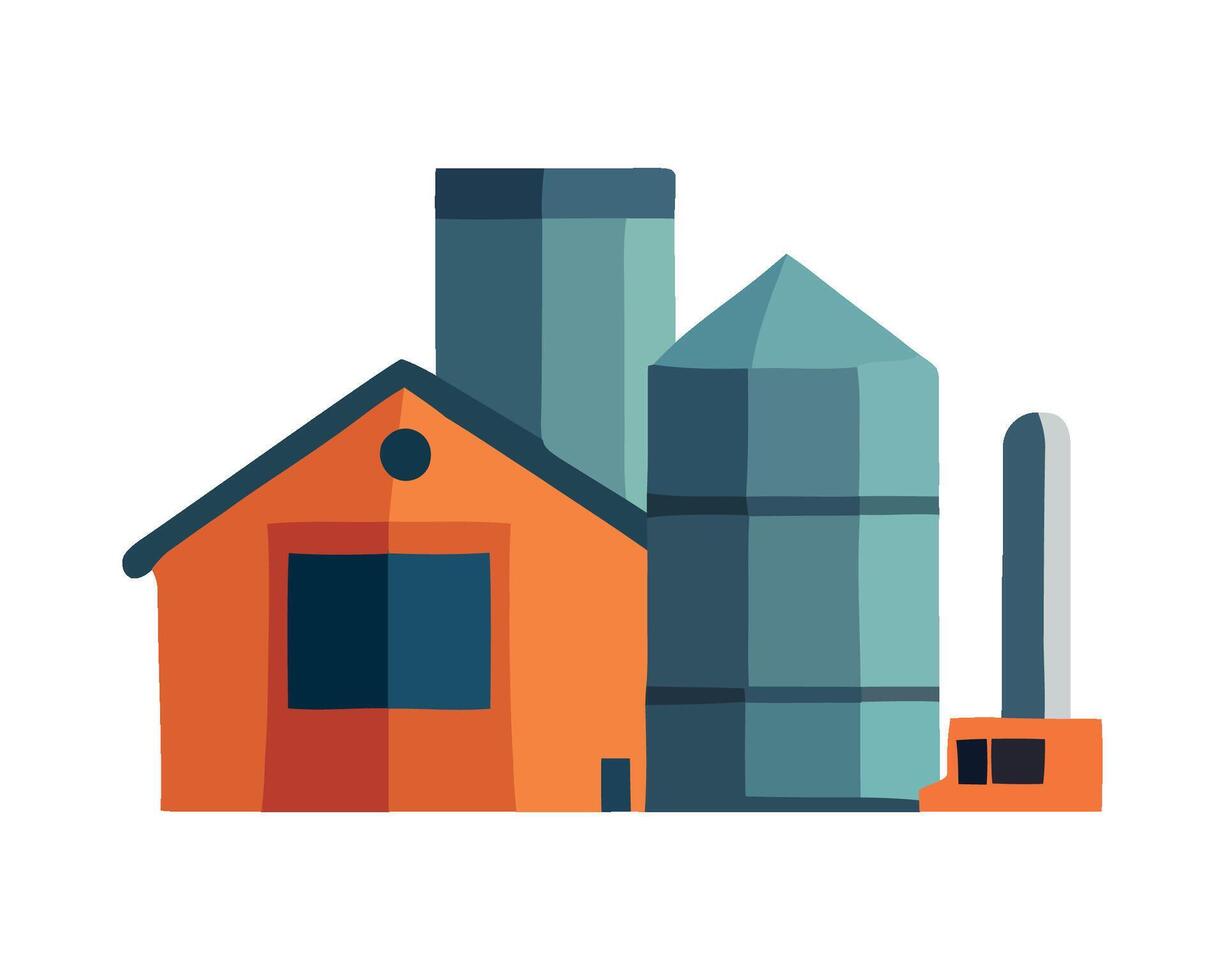An illustration of a farm and silos vector