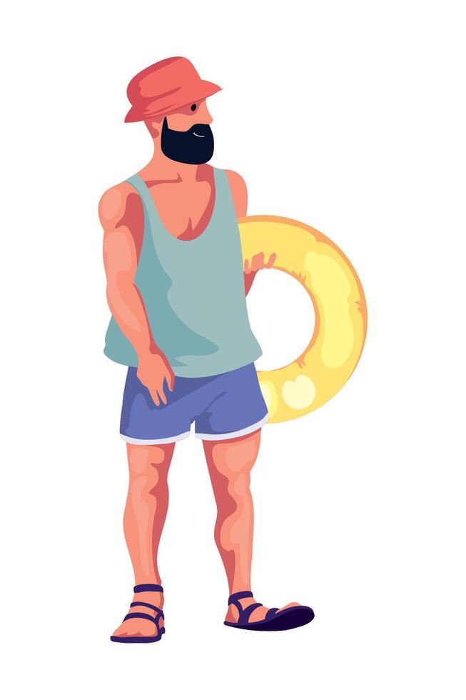 A man with a life preserver in his hand vector