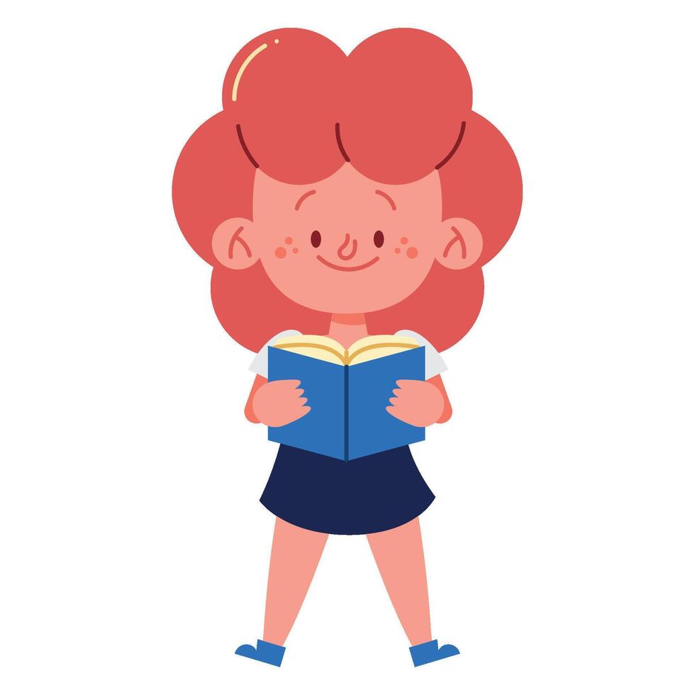 A girl reading a book in a classroom vector