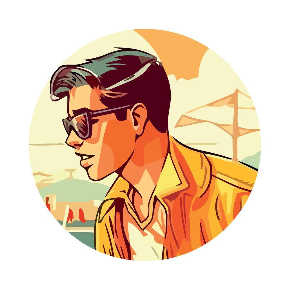 A man in sunglasses and a yellow jacket vector