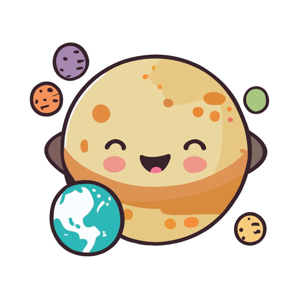 Cartoon planet with planets and stars vector