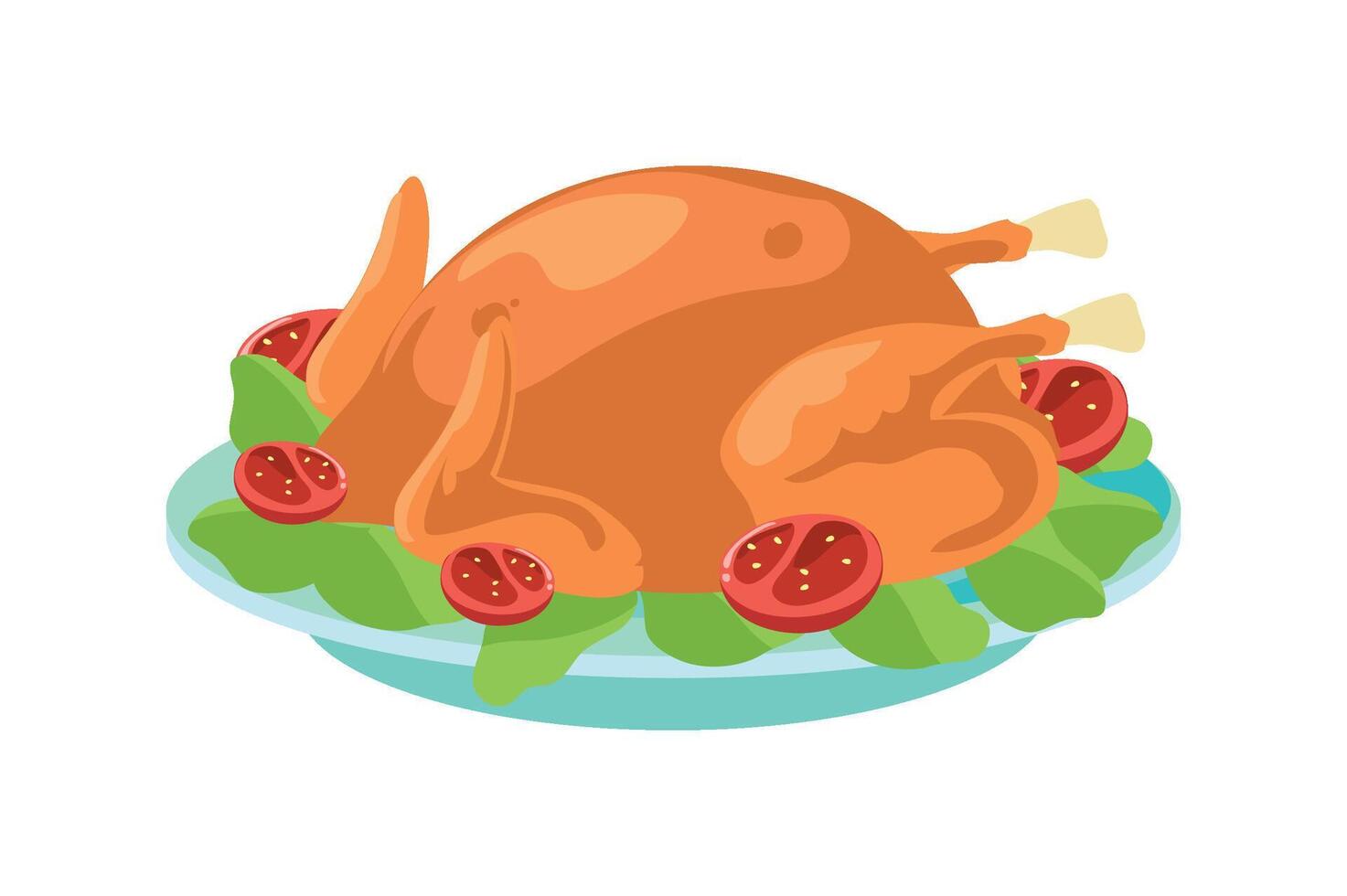 A turkey on a plate with tomatoes and lettuce vector