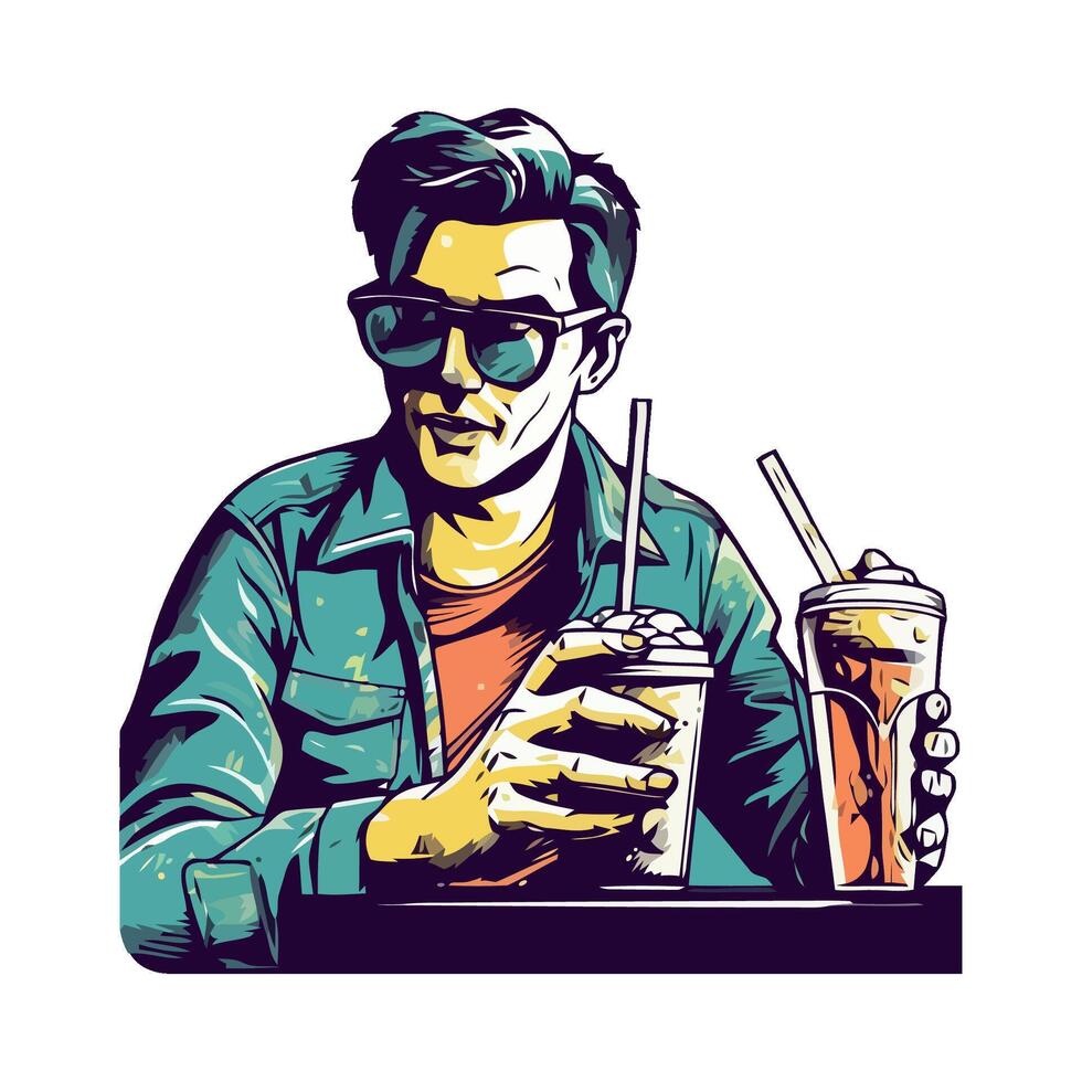A man with sunglasses and a drink in his hand vector