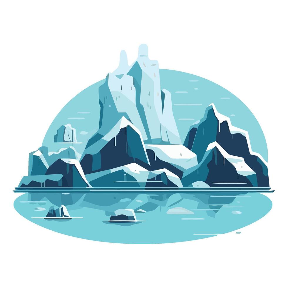 Icebergs in the ocean with water and rocks vector