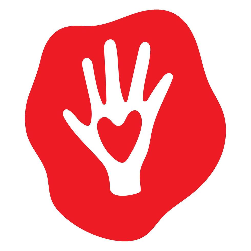 A red hand with a heart on it vector