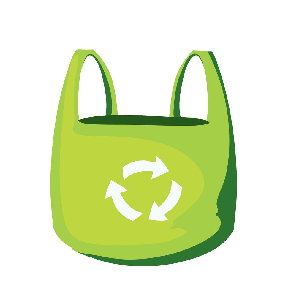 A green bag with a recycling symbol on it vector