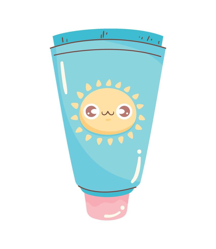 A tube of sunscreen with a sun face on it vector