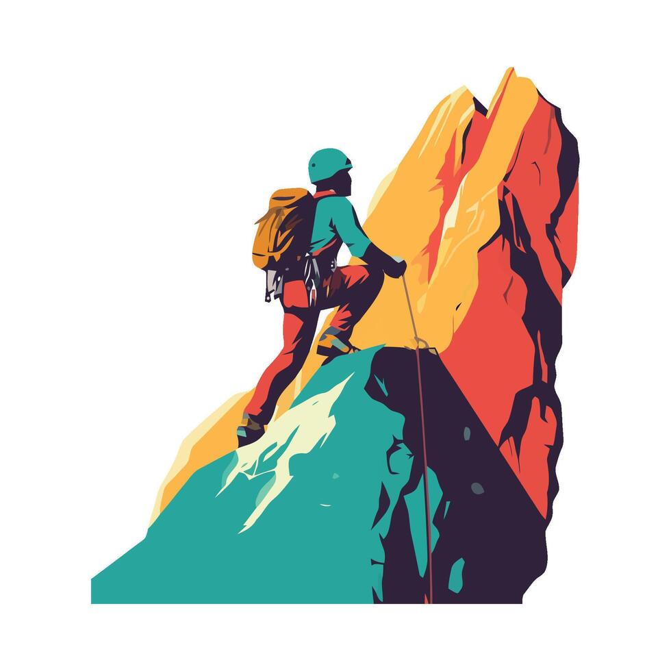 A man is climbing on the side of a mountain vector