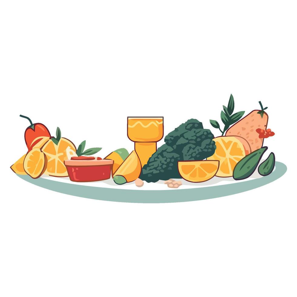A plate with various fruits and vegetables vector