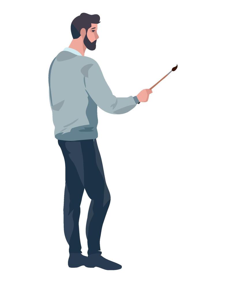 Man with a stick and a pencil illustration vector