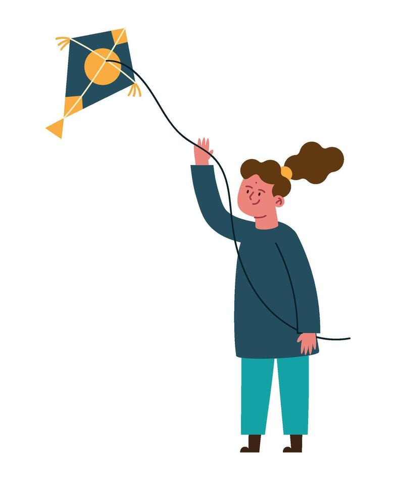 Girl flying kite illustration vector