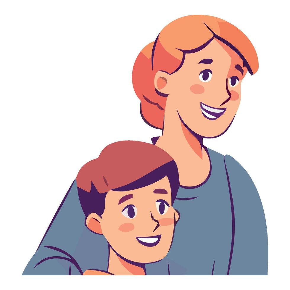 A woman and a boy are hugging each other vector