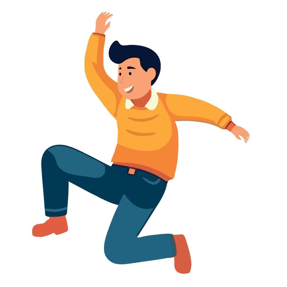 A man jumping in the air with his hands up vector