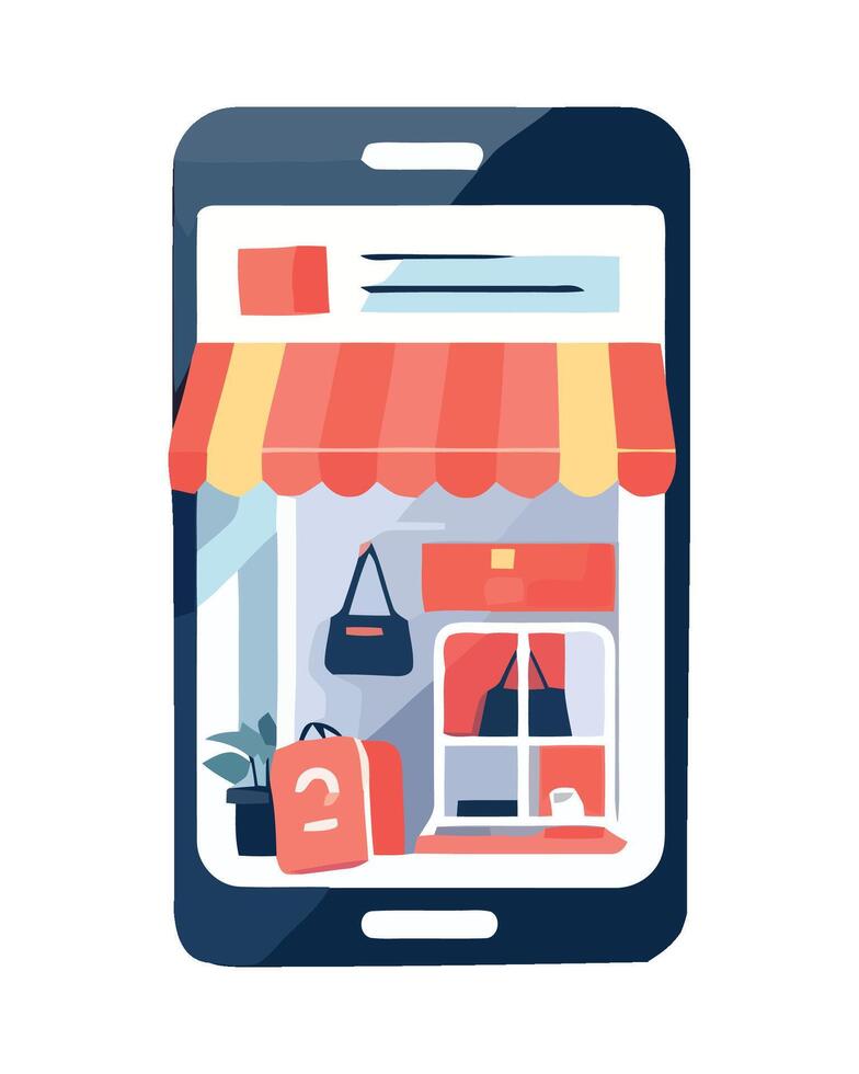An illustration of a smartphone with a store front vector
