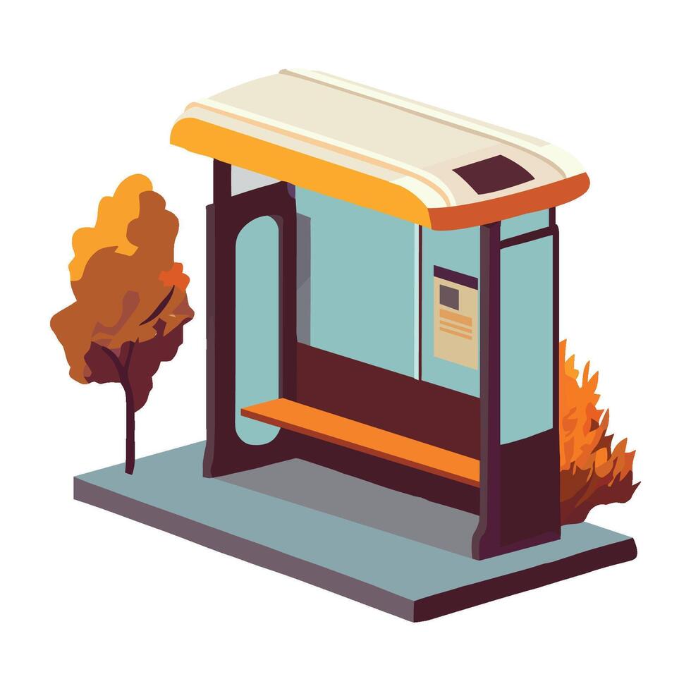 An illustration of a bus stop with a bench vector
