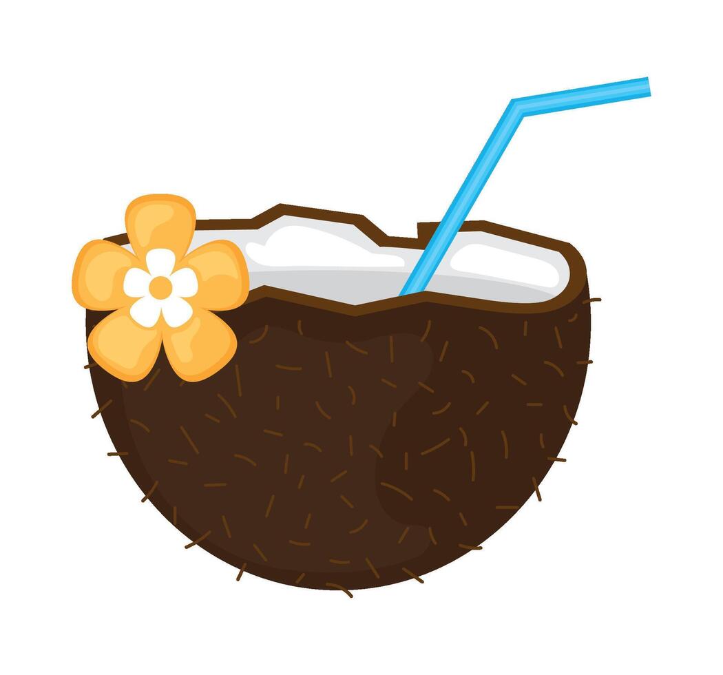 Coconut drink with straw and flower vector