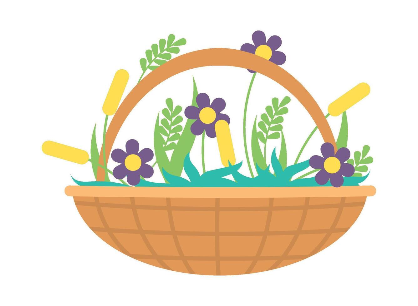 A basket with flowers and grass in it vector