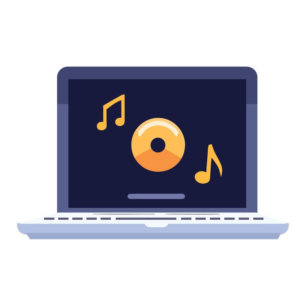 A laptop with music notes and a disc vector