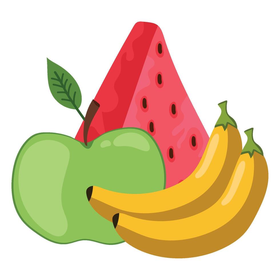 A watermelon, banana and apple are shown together vector