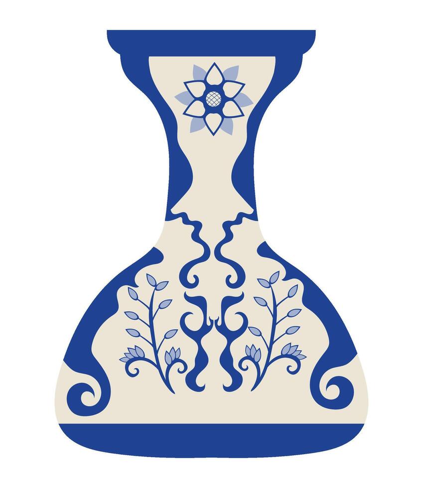 A blue and white vase with floral designs vector