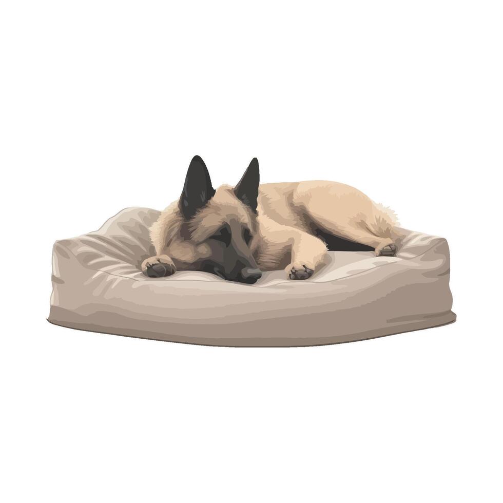 A dog laying on a bed with its head down vector