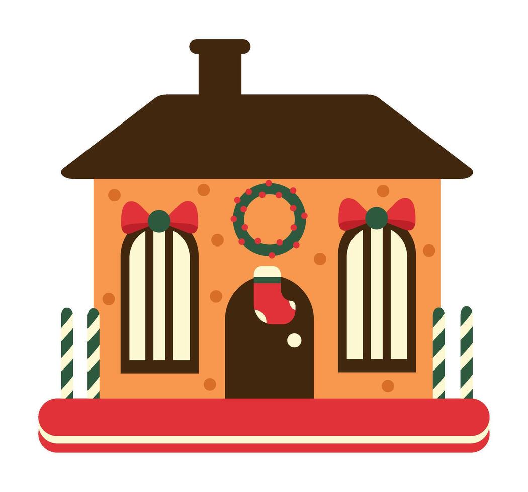 Christmas house with wreath and christmas tree vector