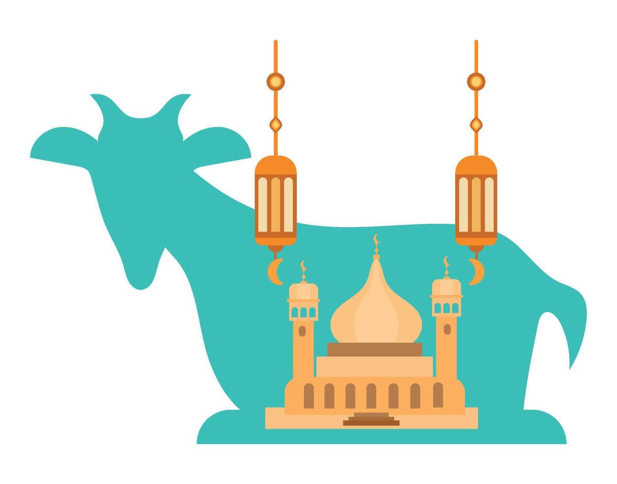 A goat with a mosque and lanterns on it vector
